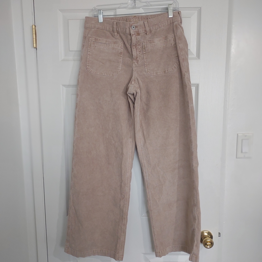 American Eagle Beige Corduroy Wide Leg Pants Size 6 Long Stretch Y2K